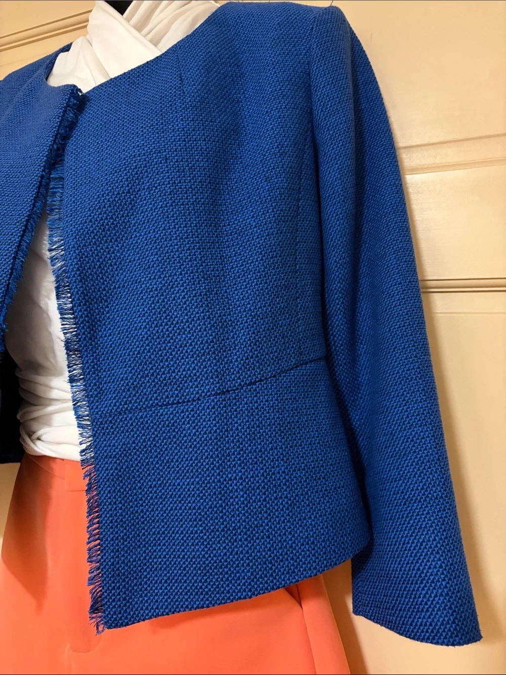 LOFT Royal Blue Open-Front Frayed Jacket